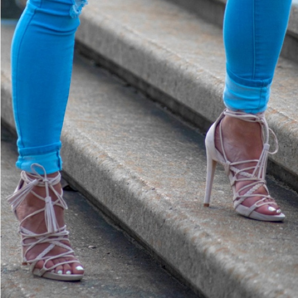 Lace up nude heels